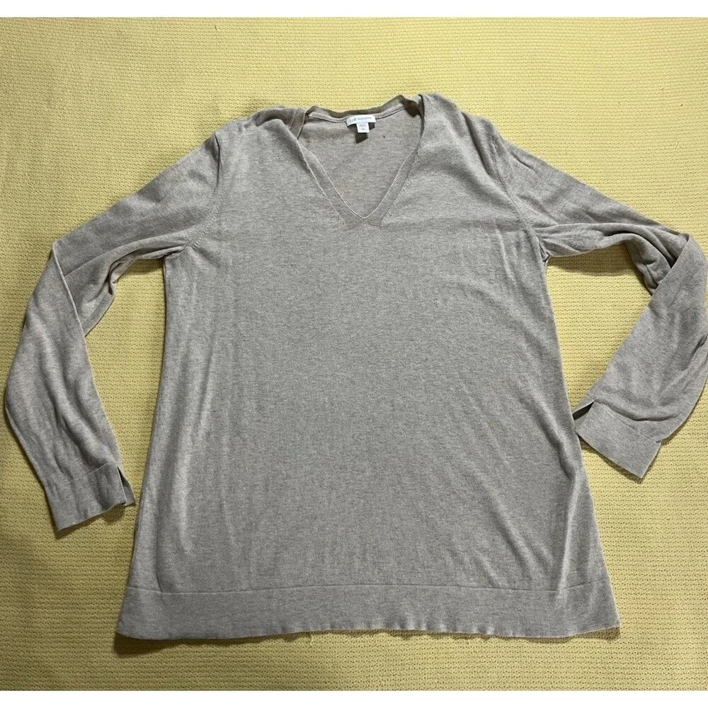 J.Jill V Neck Sweater Size Large Tall Silk Cotton Chic Neutral Classic Preppy